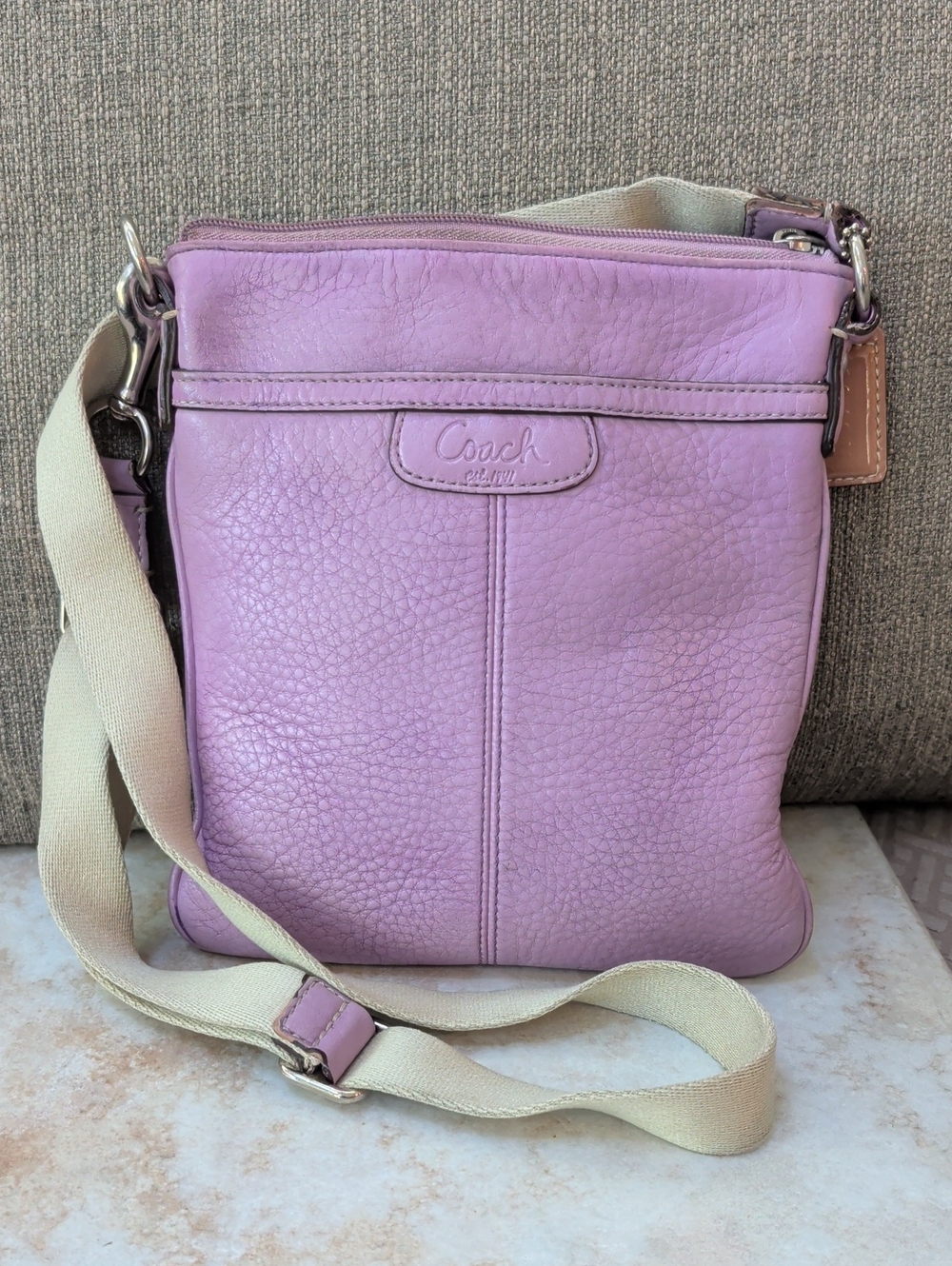 Coach Lavender Pebbled Leather Crossbody with Canvas Strap GUC